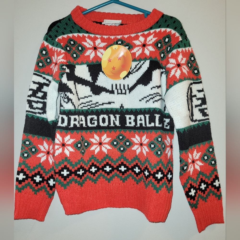 🆕️ Dragon Ball Z Holiday Christmas Snowflake Patterned Knit Sweater Boys Size 4